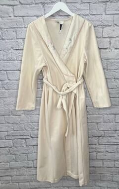 Vintage APOSTROPHE Sears Lightweight Fleece Robe Cream Floral Size L Belted